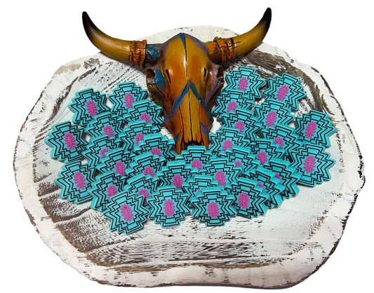 Teal & Hot Pink Aztec Concho Silicone Bead