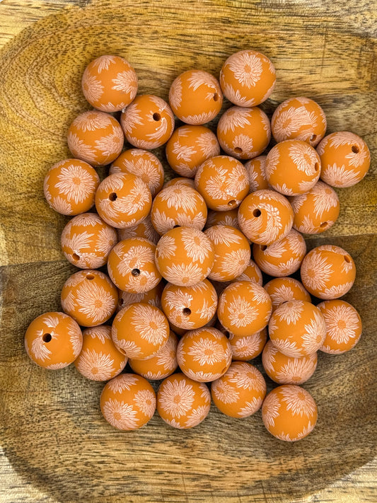 Golden Ochre 15mm Printed Silicone Bead (pack of 5)