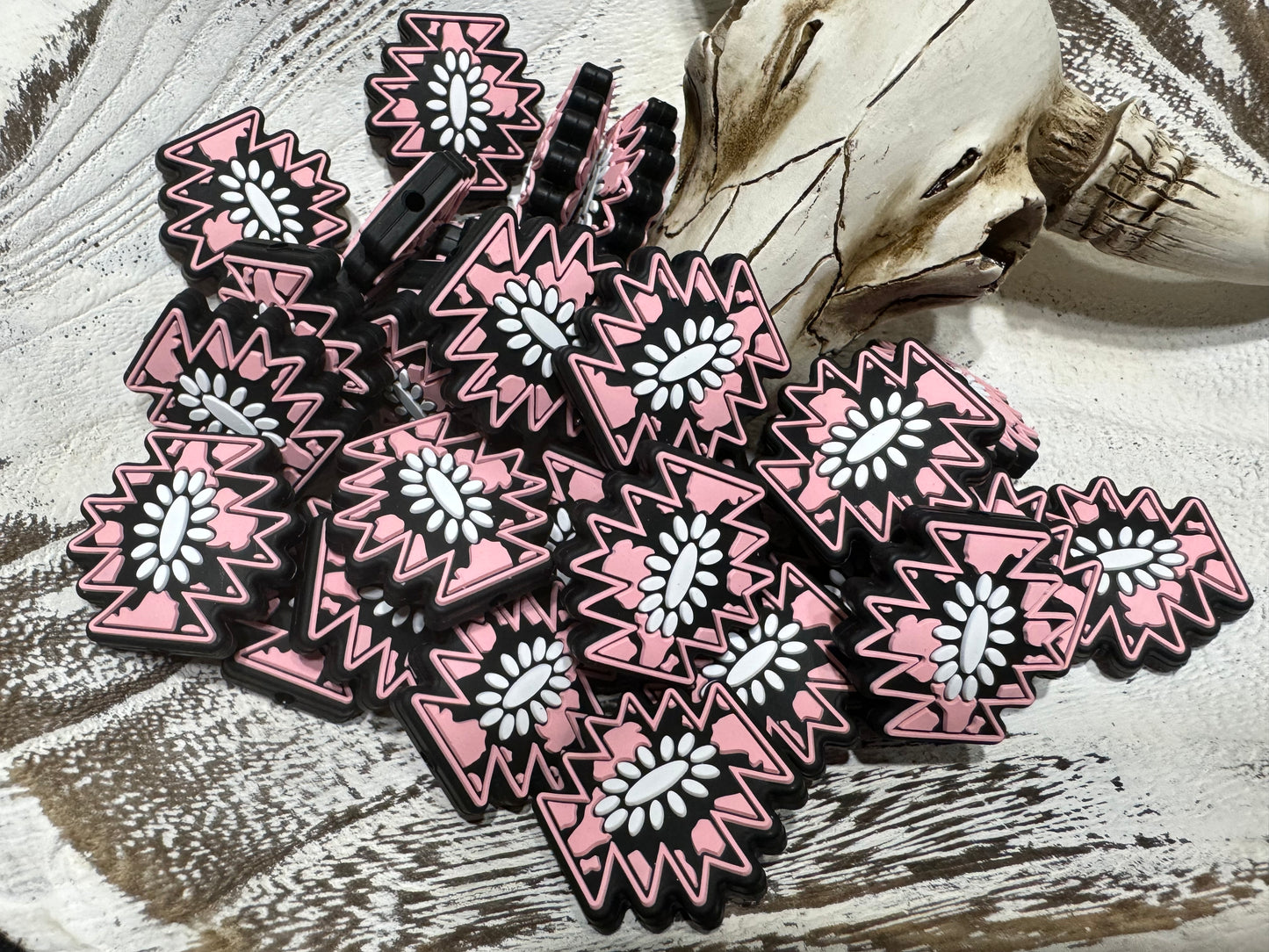 Cow Print Aztec Concho Silicone Focal Bead