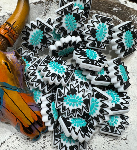 Cow Print Aztec Concho Silicone Focal Bead
