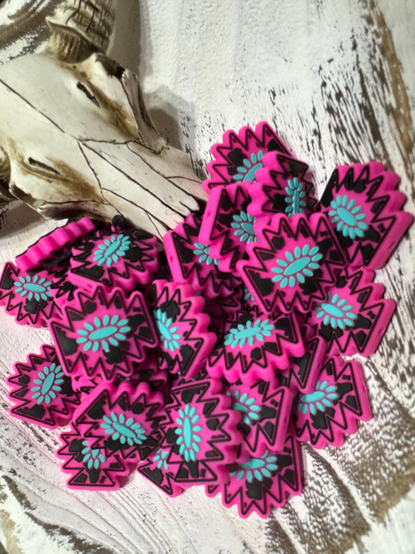 Cow Print Aztec Concho Silicone Focal Bead