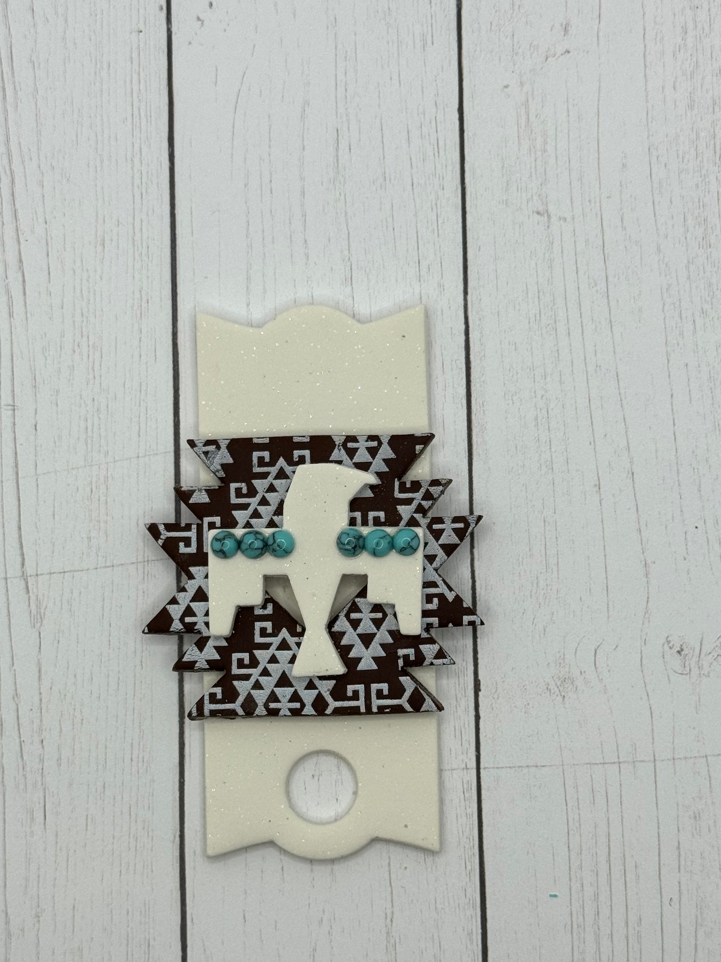 Brown Aztec Thunderbird Polymer Clay Cup Topper