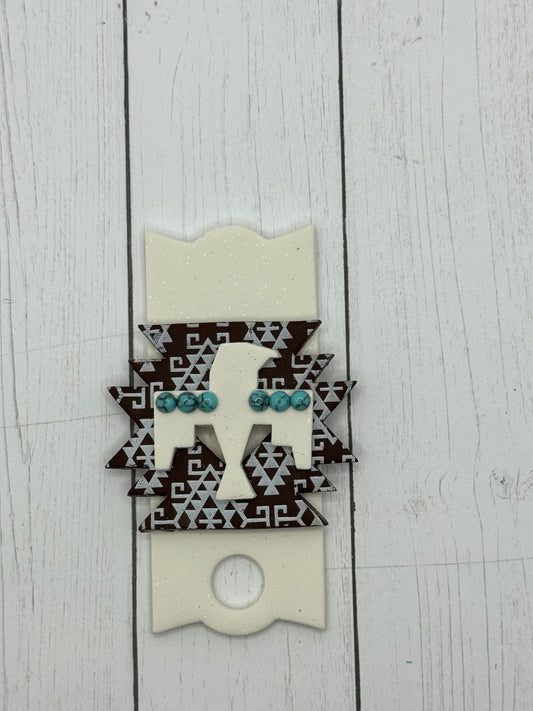 Brown Aztec Thunderbird Polymer Clay Cup Topper