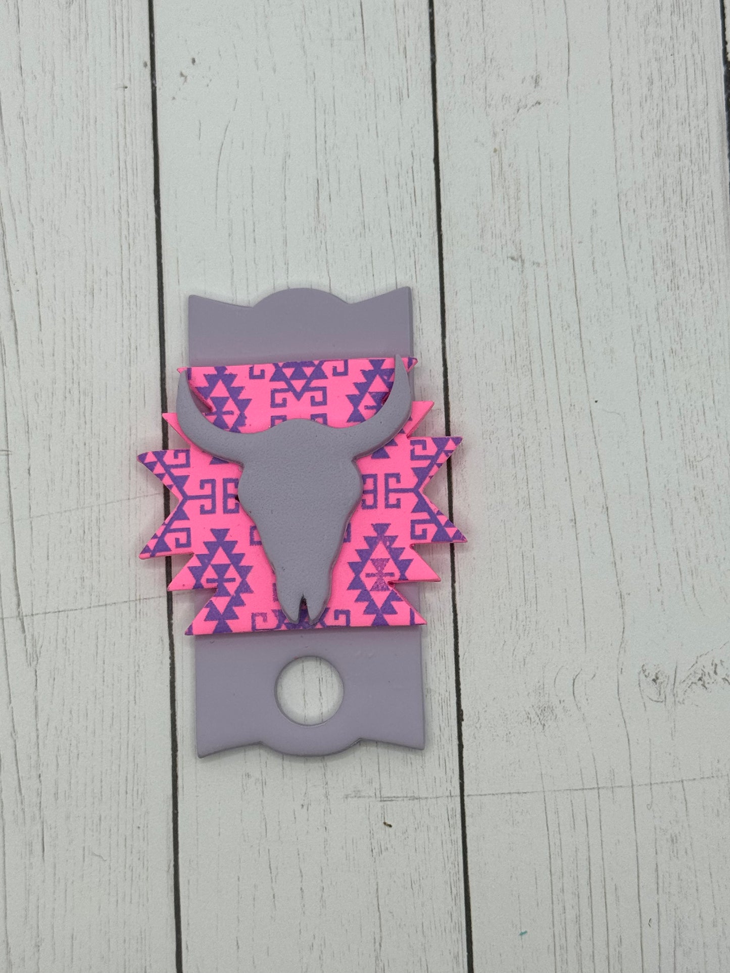 Purple Aztec Longhorn Polymer Clay Cup Topper
