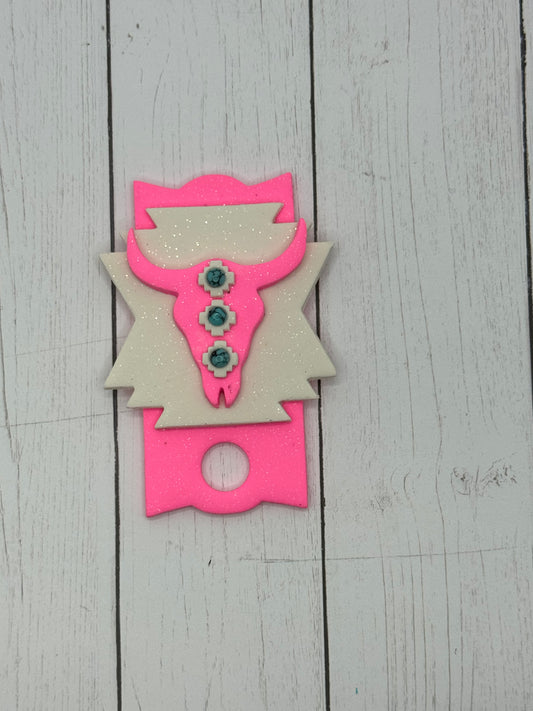Pink Longhorn Polymer Clay Cup Topper