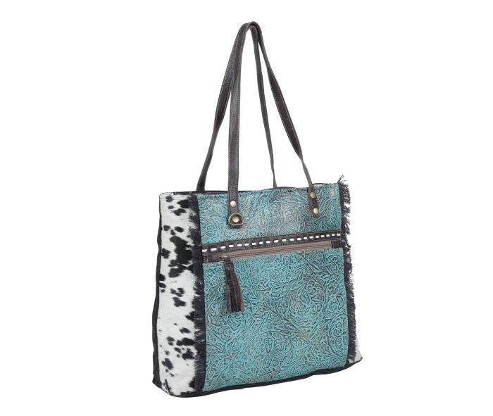 Rustic azure Canvas & Hairon Bag
