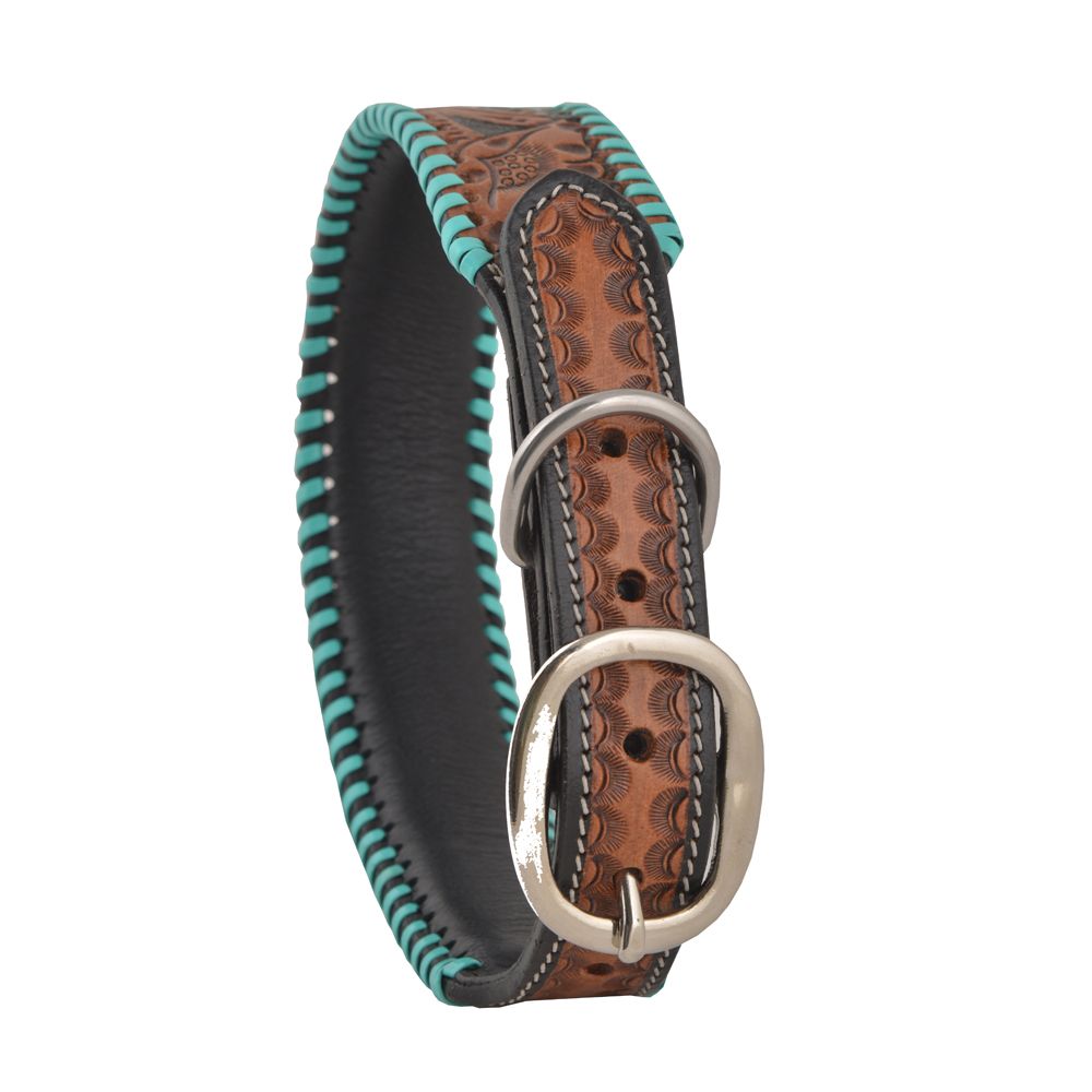 FULL BLOOM HAND-TOOLED LEATHER DOG COLLAR
