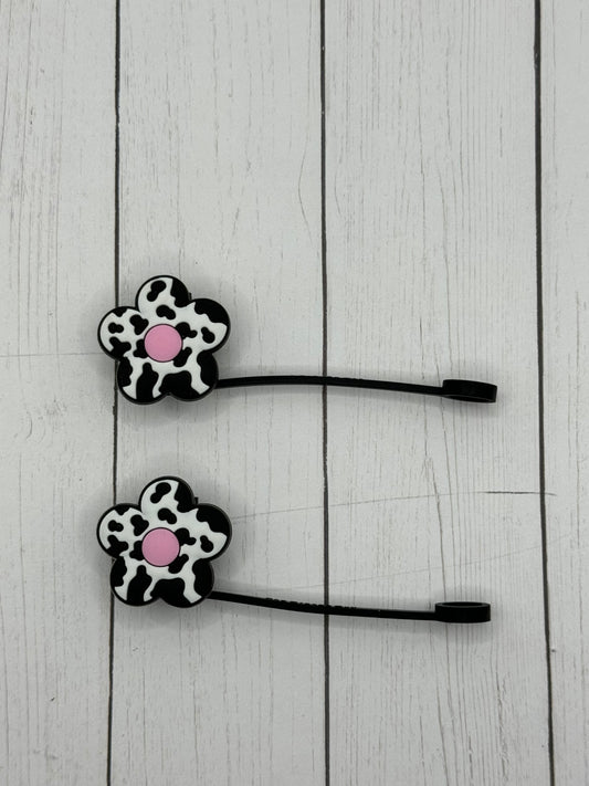 Cow Print Flower Straw Topper