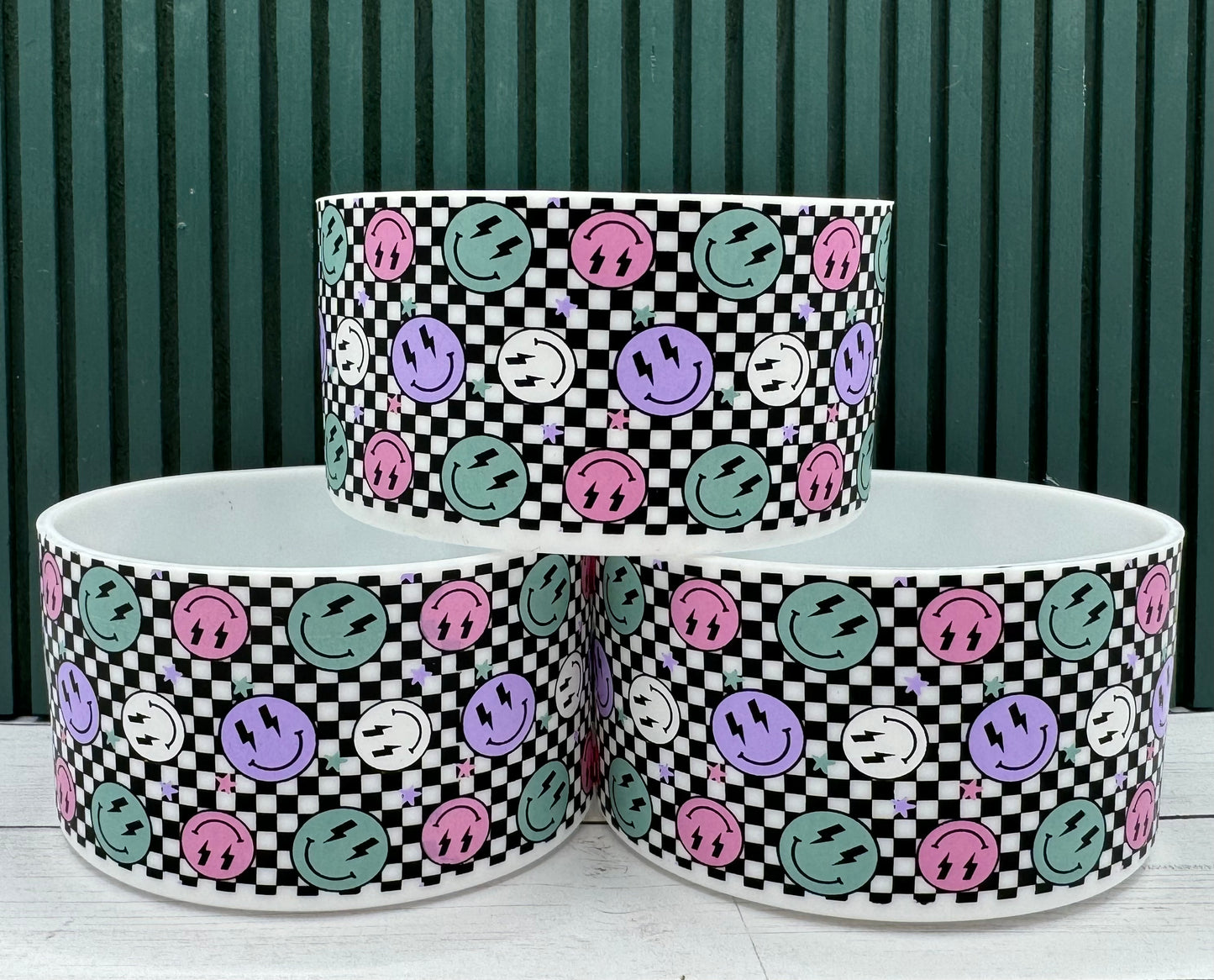 Checkered Smiley Silicone Tumbler Boot