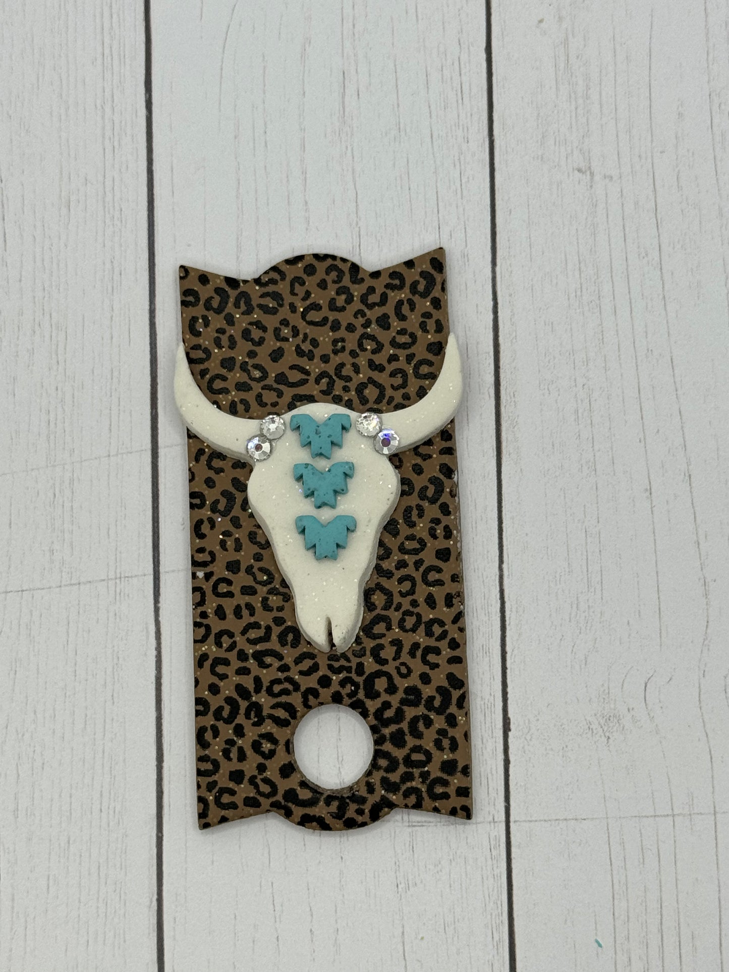 Leopard White Longhorn Polymer Clay Cup Topper