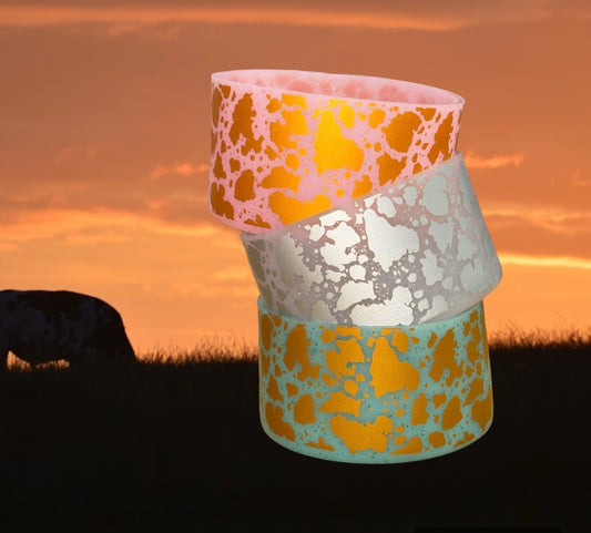 Shimmer Cow Print Silicone Tumbler Boot