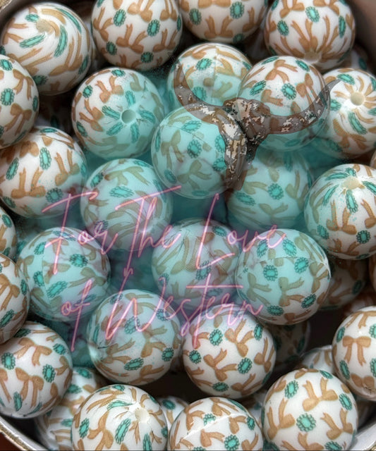 Turquoise Concho Bow 15mm printed silicone bead (pack of 5)